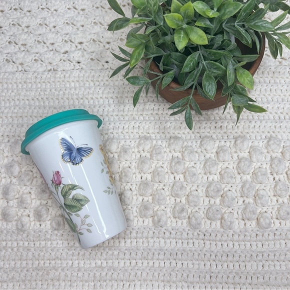 LENOX AMERICAN BY DESIGN Butterfly Meadow Ceramic Tumbler Decorative Travel Mug - Picture 4 of 14